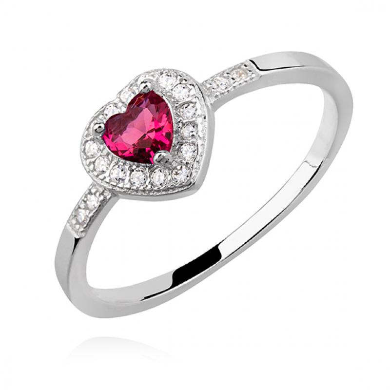 Inel argint cu inima culoarea rubinului si pietre DiAmanti Z1229AR_RU-DIA (Argint 925‰ 1,5 g.)